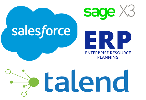 erp logos talend, salesforce, sage