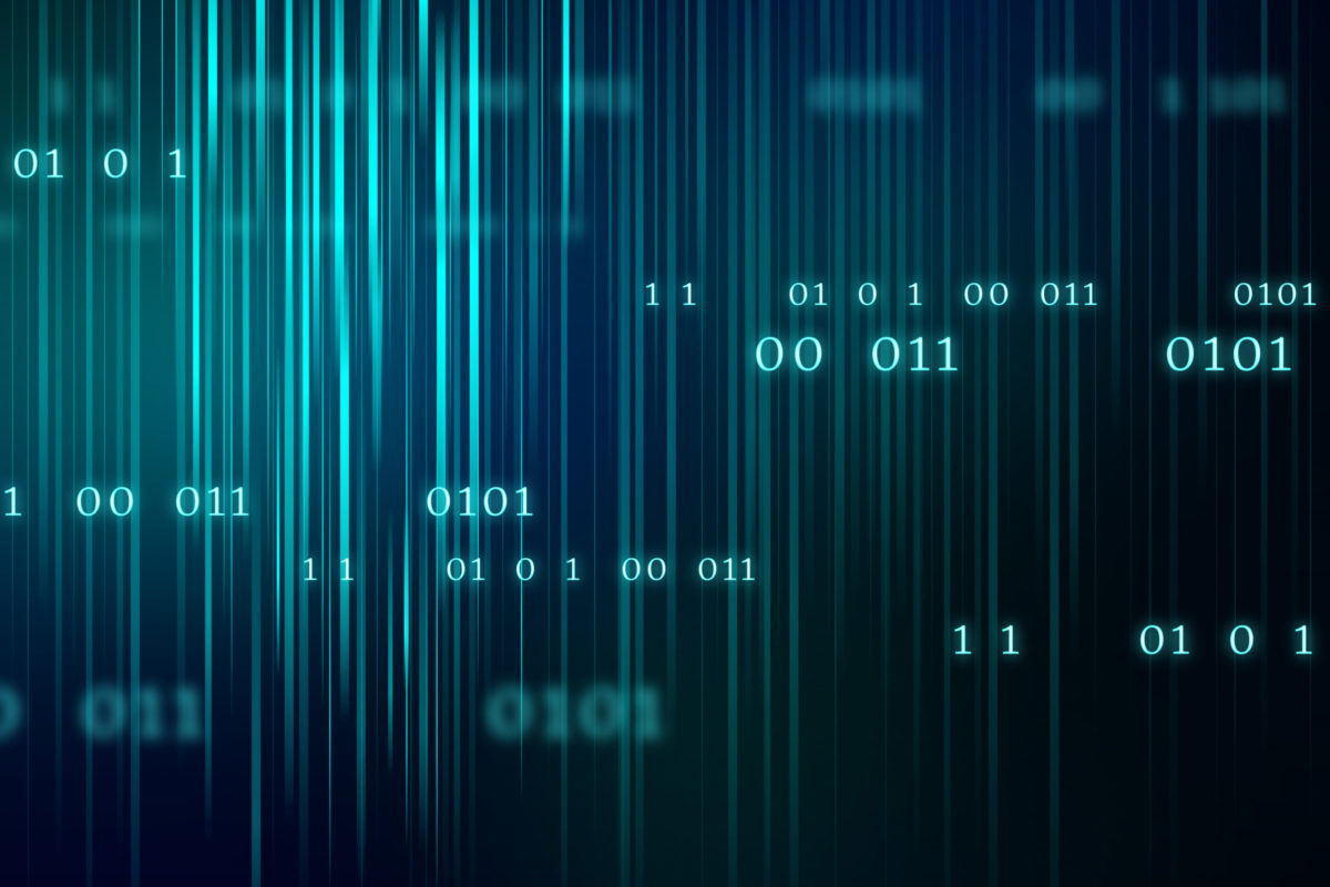 Digital background with binary code 0 and 1, representing data processing, encryption, and digital information flow.